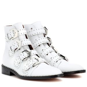 Givenchy Elegant Studded Buckle Leather Ankle Boots (White US 8.5)